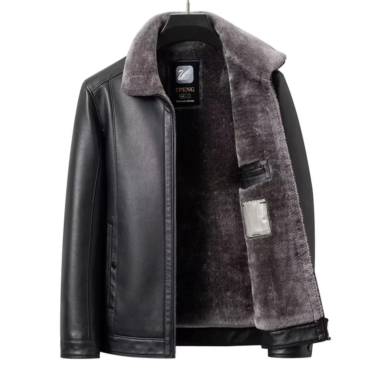 【海宁墨然】新款男士冬季翻领加绒加厚皮毛休闲商务夹克外套