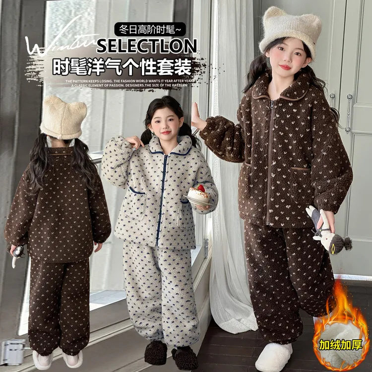 儿童睡衣女童秋冬款2025新款双层加绒加厚超厚女大童外出家居服潮