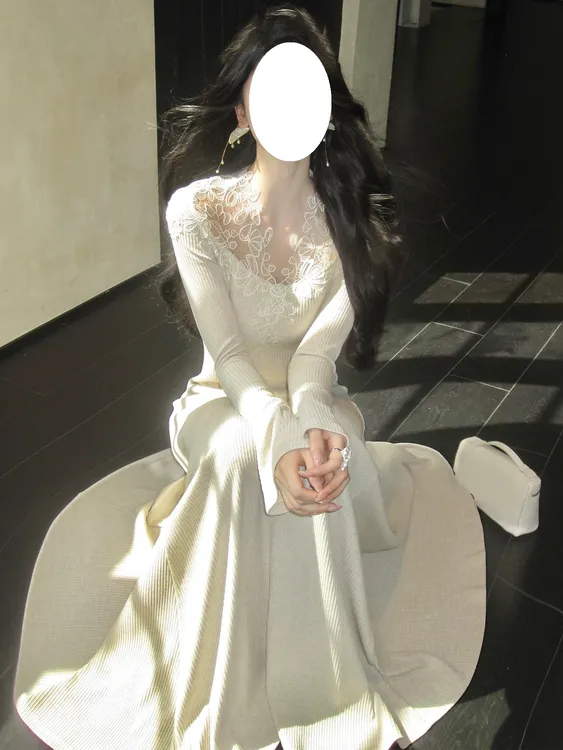 【小稳专属运补6-8】微胖大码秋冬斗篷外套+蕾丝V领连衣裙52095010