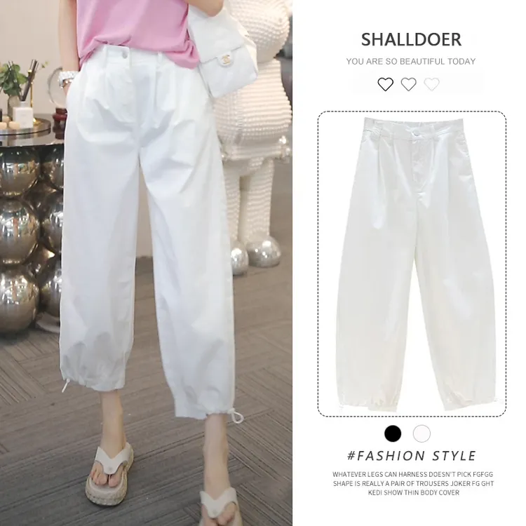 韩版宽松薄款工装直筒休闲裤女2025新款夏季时尚束脚九分阔腿裤子