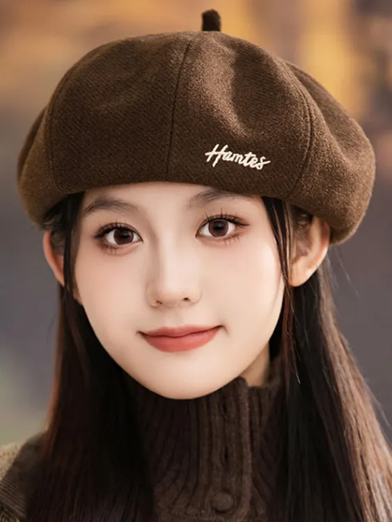 秋冬立体版型加厚保暖刺绣字母贝雷帽画家帽八角显脸小复古南瓜帽