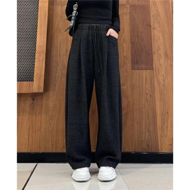 新款秋冬设计感慵懒风弯刀裤加绒时尚垂感高腰显瘦百搭休闲女裤