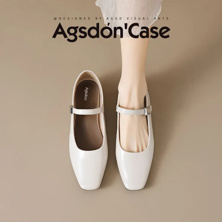 Y奥古狮登法式单鞋女2025新款春季玛丽珍浅口粗跟百搭软底小皮鞋Y