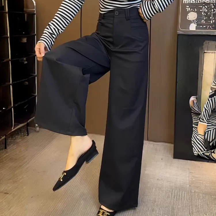 高腰直筒宽松黑色休闲裤女秋季新款大码时尚洋气垂坠感百搭阔腿裤