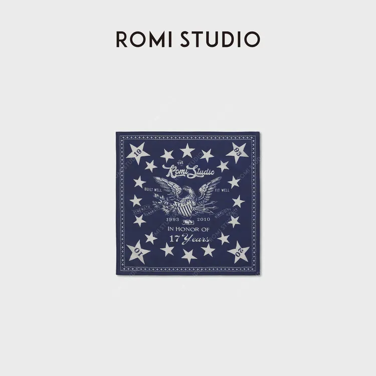 ROMI STUDIO超柔桑蚕丝棉老鹰五星印花复古丝巾围巾 RWDSPY2796