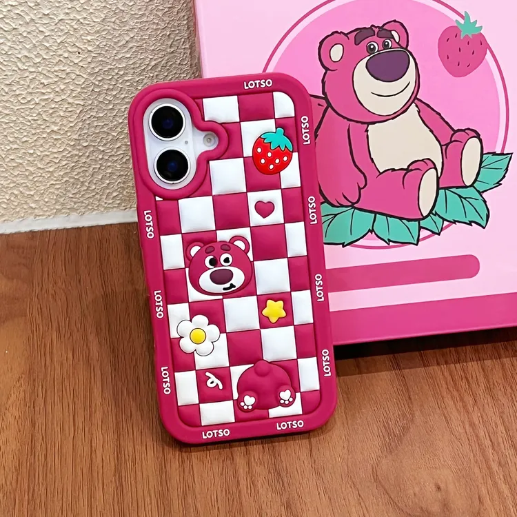 适用iPhoneoppo华为vivo|卡通草莓熊可爱16p防摔软硅胶手机壳