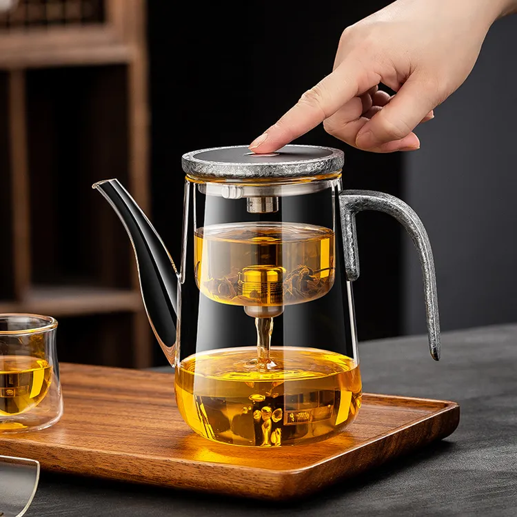 新款高端长嘴磁吸飘逸杯玻璃茶具茶水分离杯办公室一键过滤泡茶壶