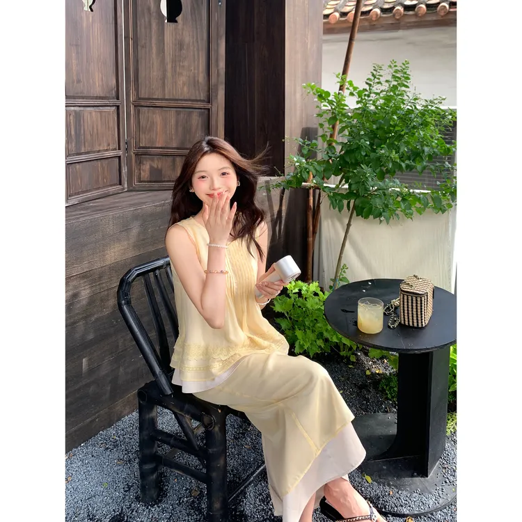 切糕自制【浮生若梦】小个子夏季气质老钱风慵懒感无袖上衣半裙套装