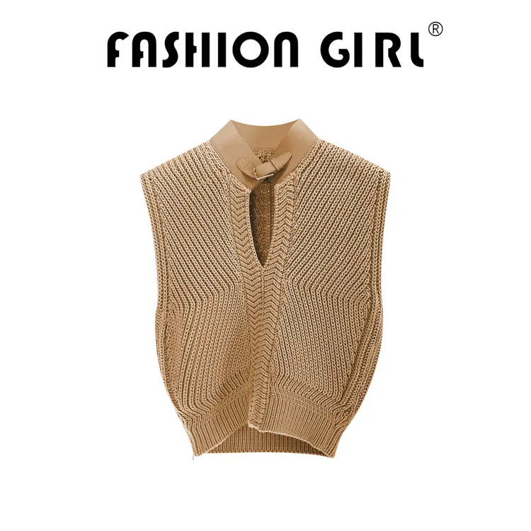 设计感百搭洋气减龄高级感超好看上衣软糯卡其色针织马甲毛衣女秋