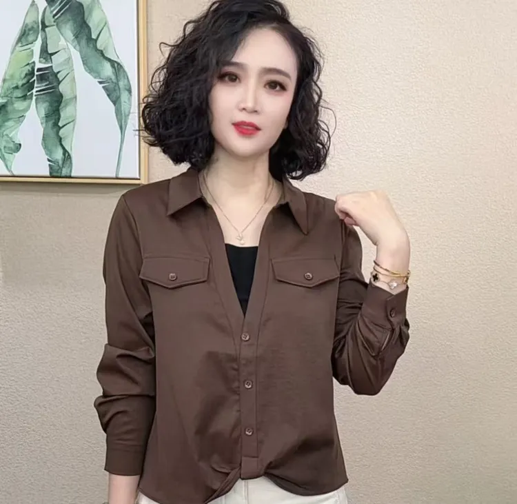 2025新款时尚洋气百搭秋款假两件减龄显瘦女气质上衣#8802