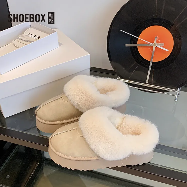 SHOEBOX鞋柜桑坡村厚底毛毛半拖鞋女外穿2025年冬季新款加绒棉鞋