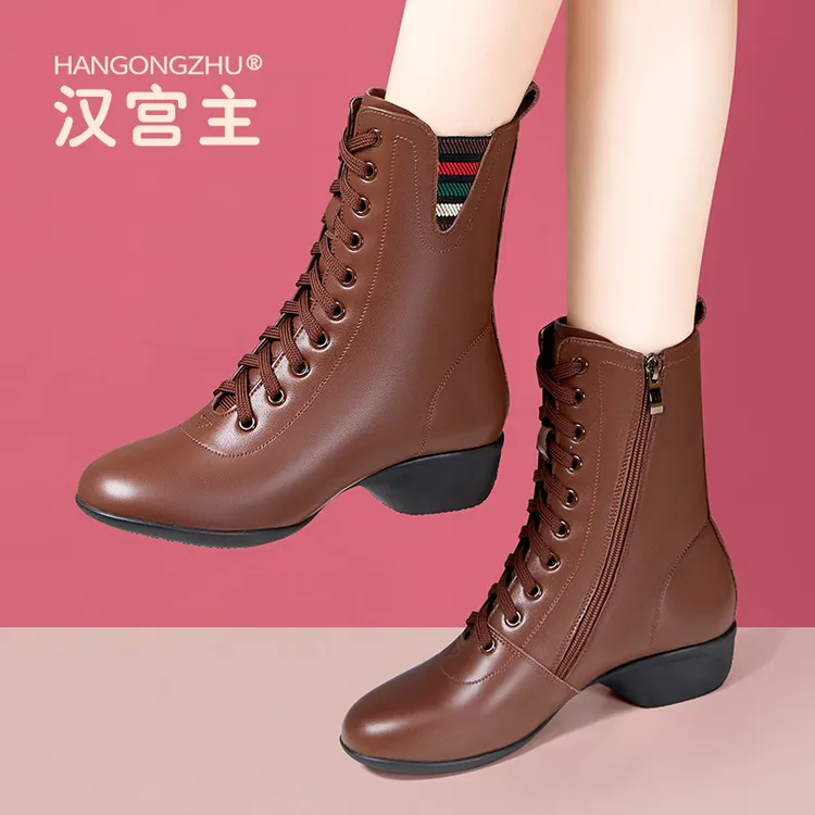 冬季水兵舞蹈鞋女中老年舞蹈鞋广场舞户外软底长筒加绒保暖跳舞鞋