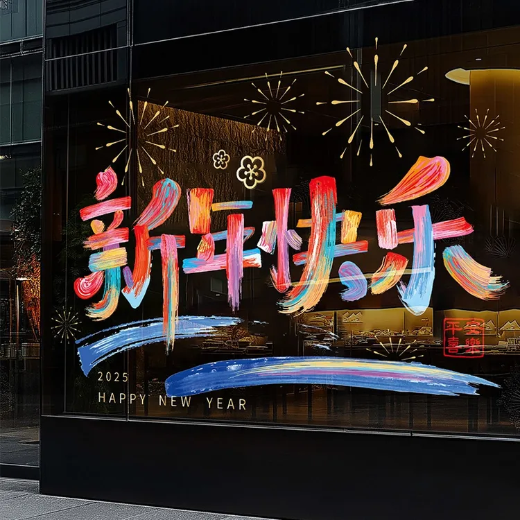 2025新年玻璃门贴纸2025春节静电贴墙贴过年窗贴节日贴饰