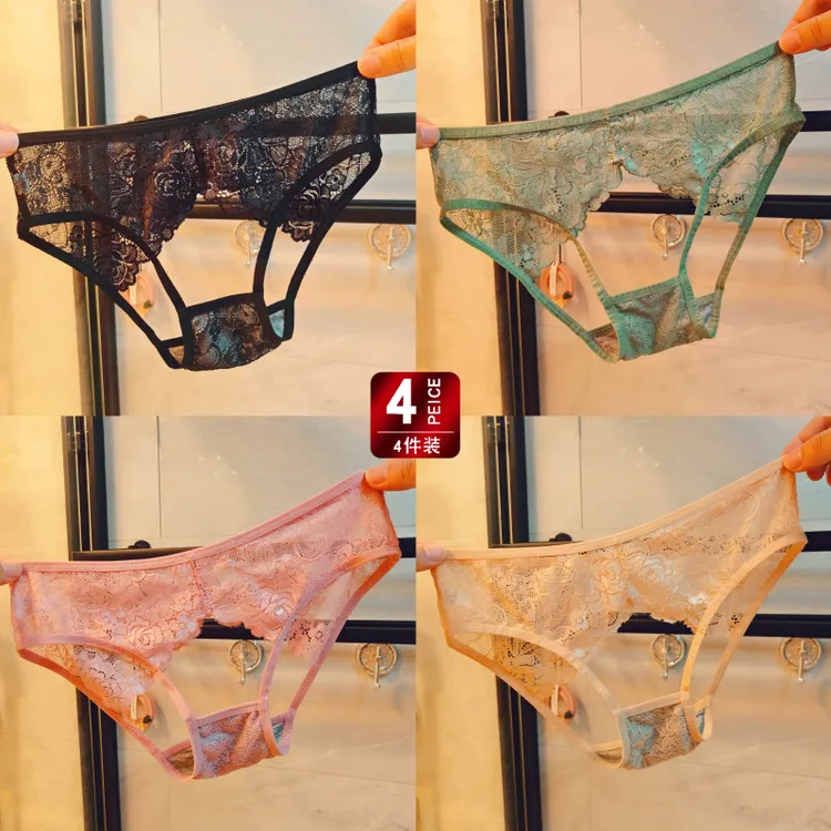 新品网红爆款透气蕾丝性感时尚镂空女内裤轻奢火辣三角裤棉裆