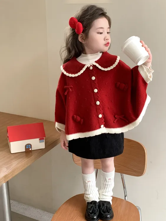 MK&DK女童毛衣开衫秋季2025新款洋气儿童针织斗篷秋装巨好看外套