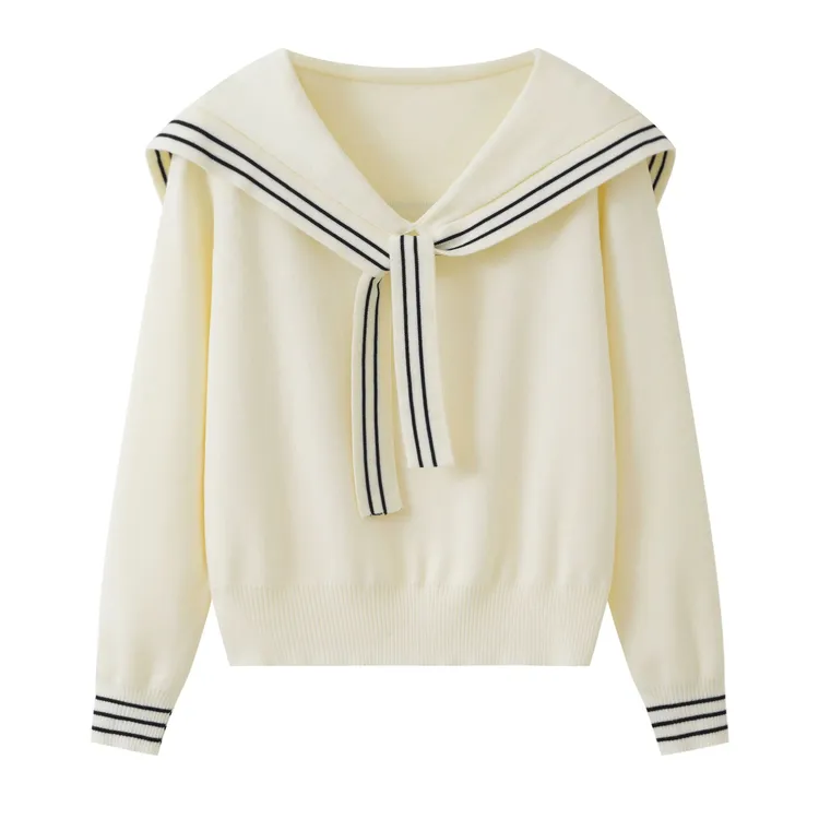 花倾慕学院风海军领针织衫上衣女秋季新款气质学生百搭毛衣95221