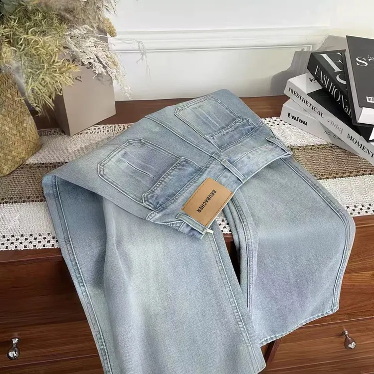 2025莱赛尔早秋新款高腰窄版阔腿直筒牛仔裤垂感显瘦拖地裤裤子女