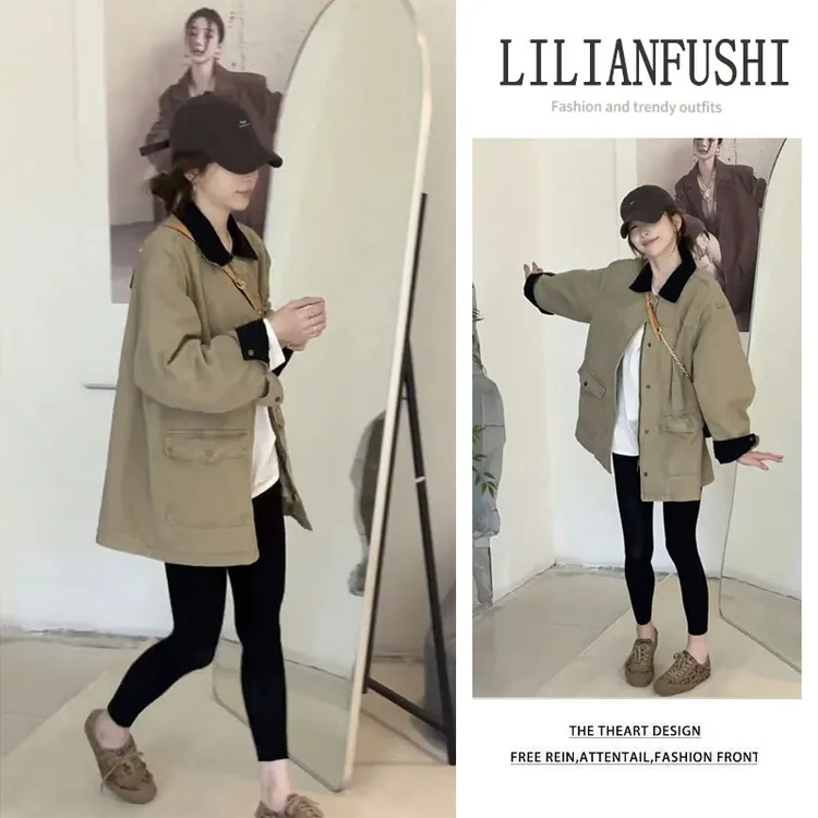 时尚穿搭女2025秋季新款设计感百搭宽松翻领长袖外套遮肉显瘦上衣