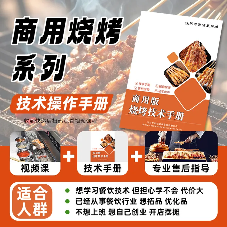 商用烧烤技术手册高清视频烤串教程精准配方小吃技术开店摆摊教程商品图