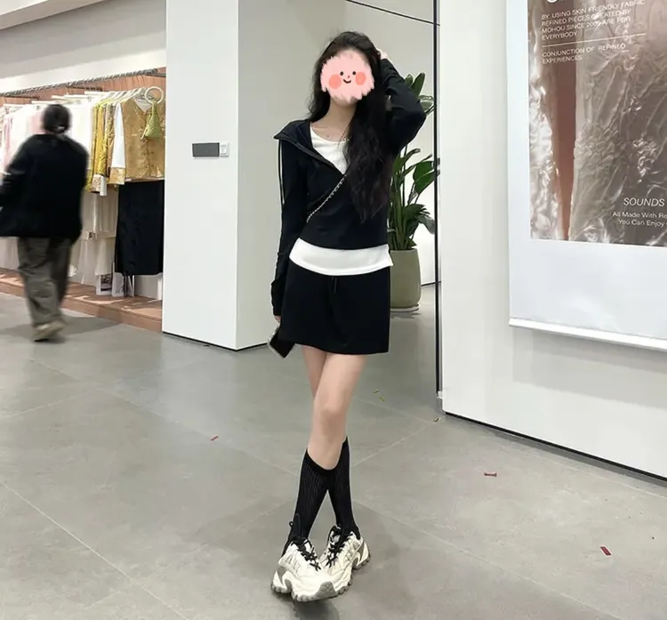 【素颜套装】2025年春夏洋气百搭气质休闲收腰连帽卫衣半身裙套装女