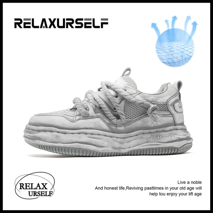 RELAXURSELF明星同款百搭鞋子透气潮鞋擦色百搭休闲运动增高鞋