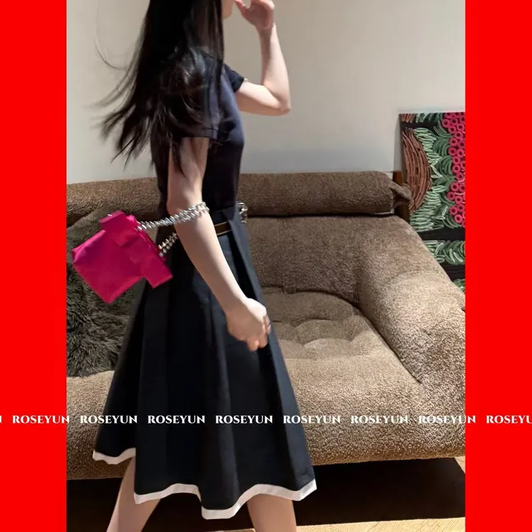 【Rose Yun】天丝羊毛复古高智撞色A摆百搭伞裙  JY125159