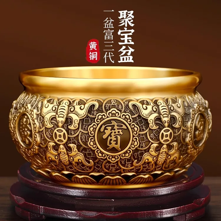 聚宝盆黄铜客厅招财摆件八方来财存钱罐实心店铺公司开业高档礼品