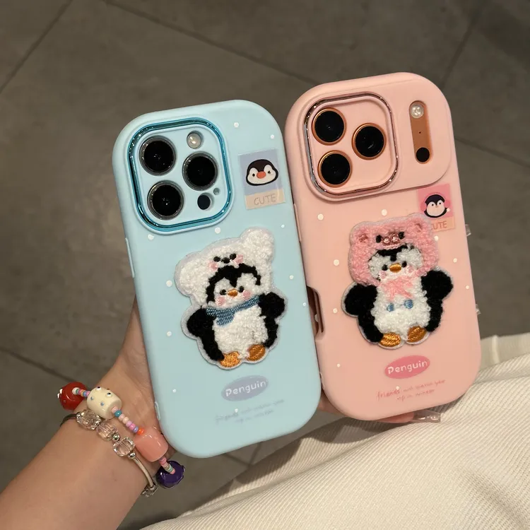 欧克里里趣味刺绣企鹅贴件适用苹果17/16手机壳华为vivo小米oppo