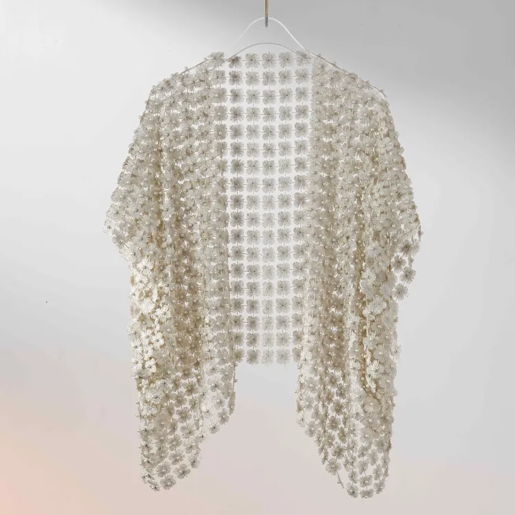 西子/【柔影繁花】重工钉珠繁花流苏旗袍披肩杏色开衫外套/SJKX020