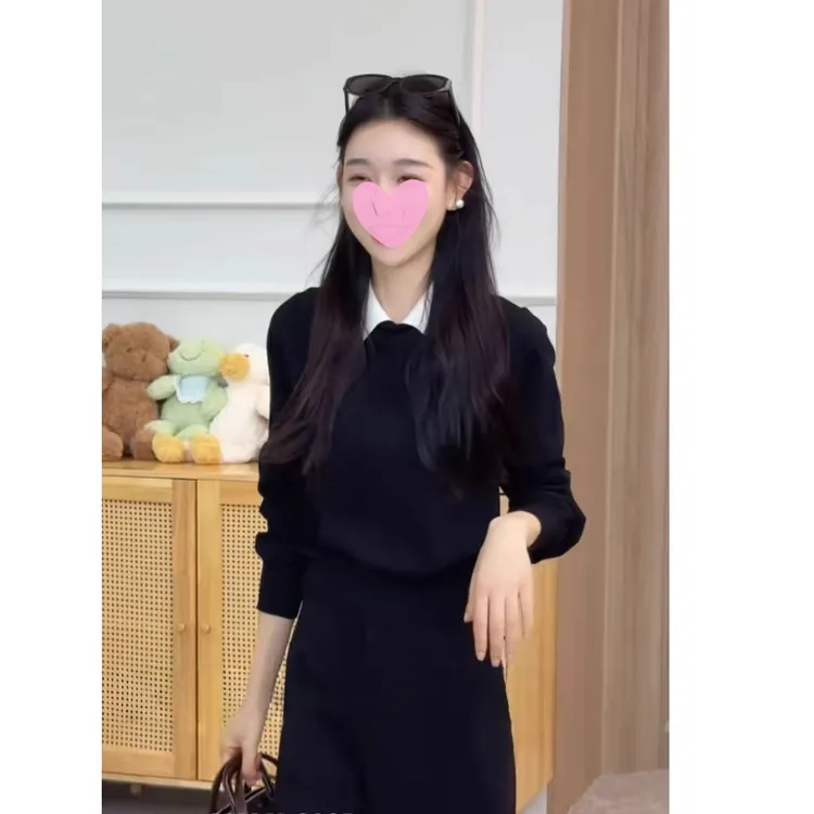 鸥纪儿女装同款韩版通勤撞色百搭针织衫女秋季法式气质学院风上衣