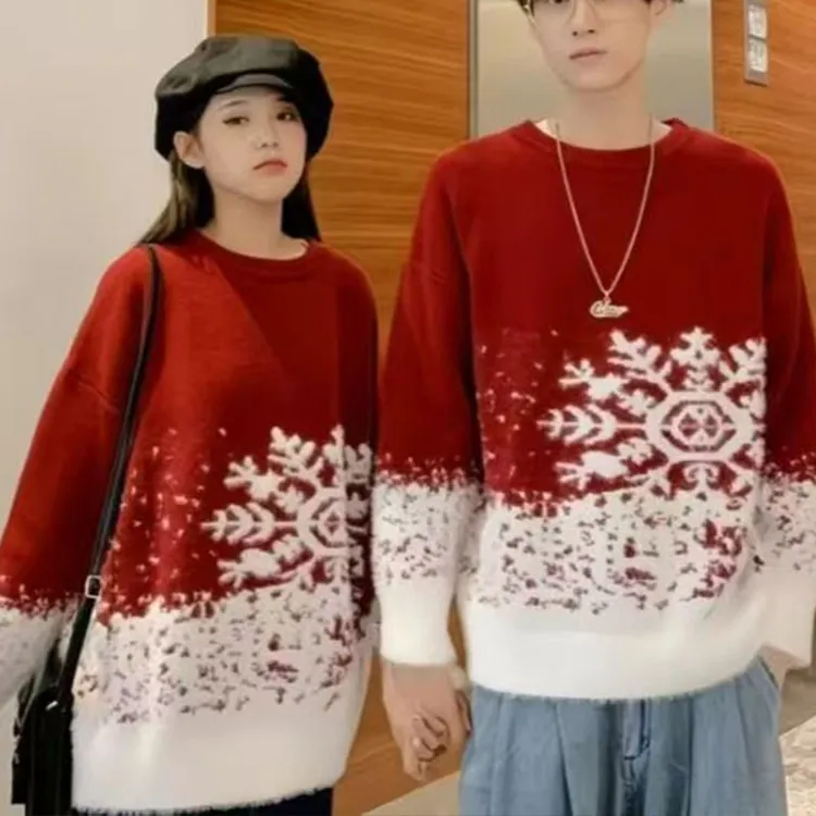 圣诞跨年情侣装秋冬加厚毛衣女新年ins超火红色本命年过年衣服