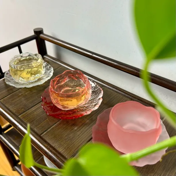 玻璃粉色磨砂品茗杯主人杯单杯个人专用透明杯子小茶杯单只功夫茶
