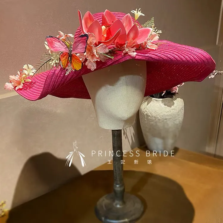 原创新品特色帽蝴蝶唯美浪漫婚礼花花新娘造型礼帽外景样片旅拍帽