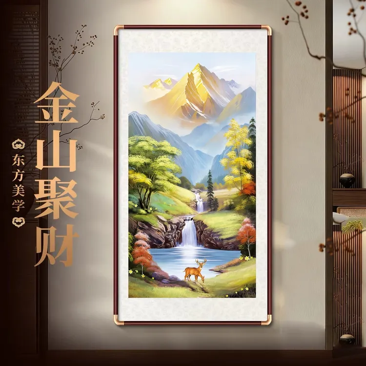 日照金山十字绣2026新款线绣客厅流水生风景山水画手工自己绣满绣