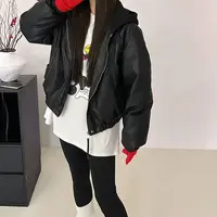 Manmi   拼接连帽皮夹克外套  18830（C2↑）