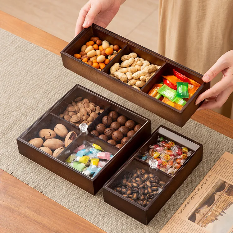 九宫格干果盘围炉煮茶托盘零食果盘四宫格竹木茶盘二宫格分格果盒