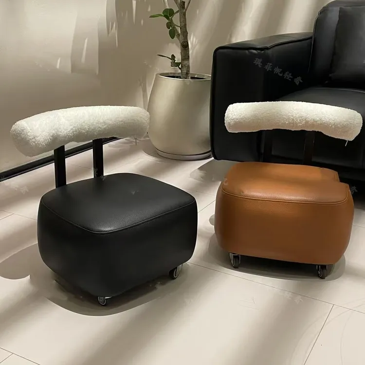 【趁路】轻奢中古风复古溜溜凳换鞋凳万能小凳皮质免360°旋转静音