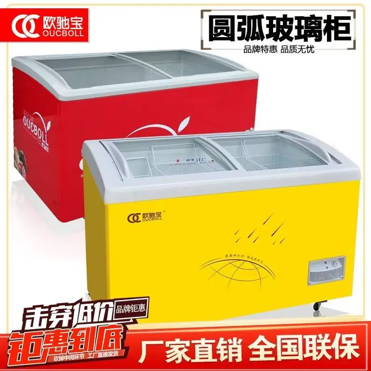 OUCBOLL/欧驰宝商用圆弧玻璃门双温两用雪糕冷冻冷藏展示柜单温