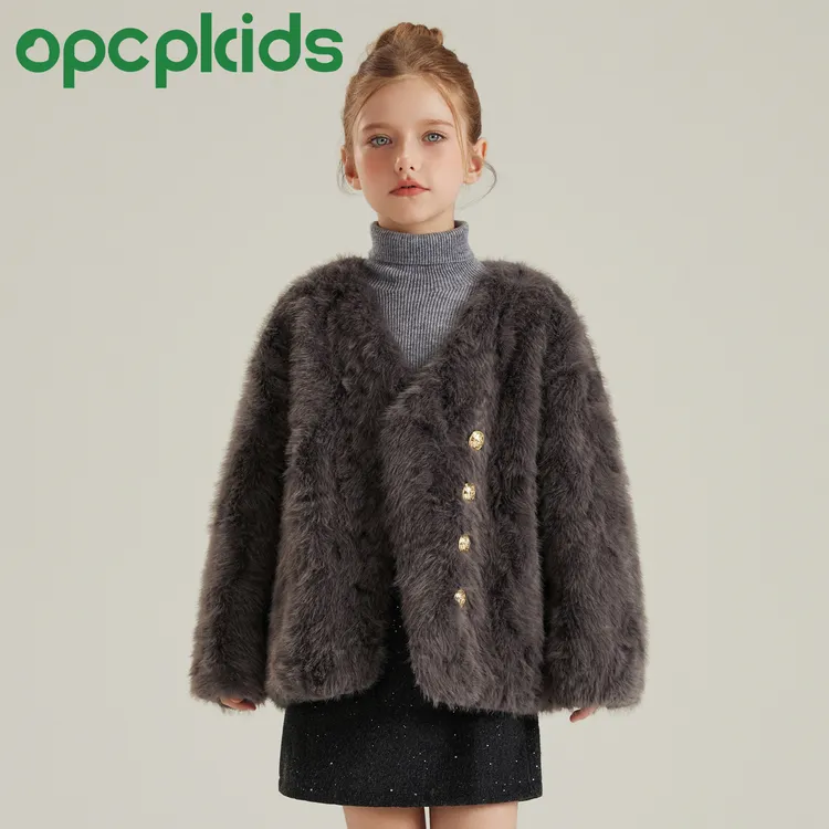 OPCP儿童精仿花狐外套秋冬新款短款女童小香风气质上衣OP2506H