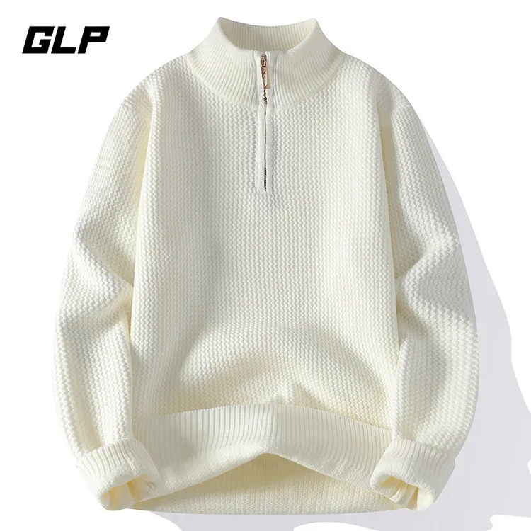 GLP秋冬季半高领拉链潮流休闲保暖宽松加厚保暖套头毛衣男外套
