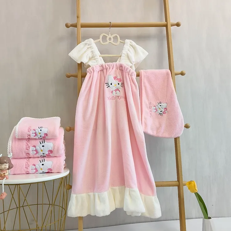 可爱Hellokitty吊带浴裙可穿抹胸吸水毛巾浴巾公主风洗澡浴袍G311