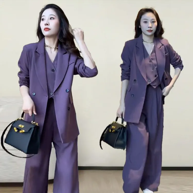 时尚西服套装女春季新款洋气休闲外套韩版职业西装阔腿裤三件套女