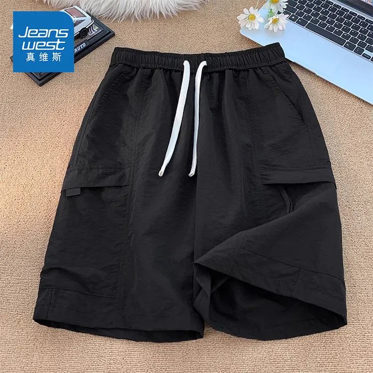 Jeanswest/真维斯夏季冰丝短裤男生潮流运动百搭宽松透气休闲中裤