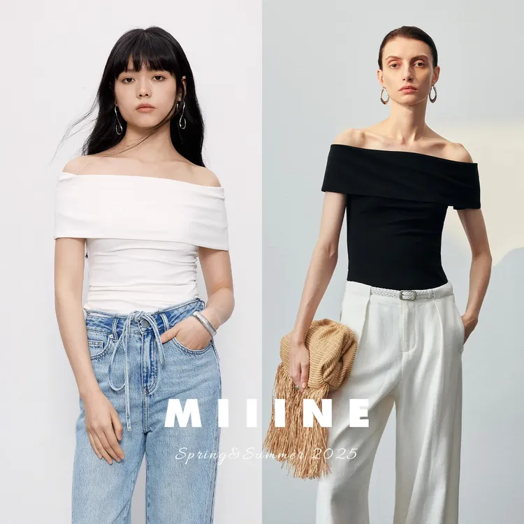 Miiine2025夏季新款一字领短袖针织T恤