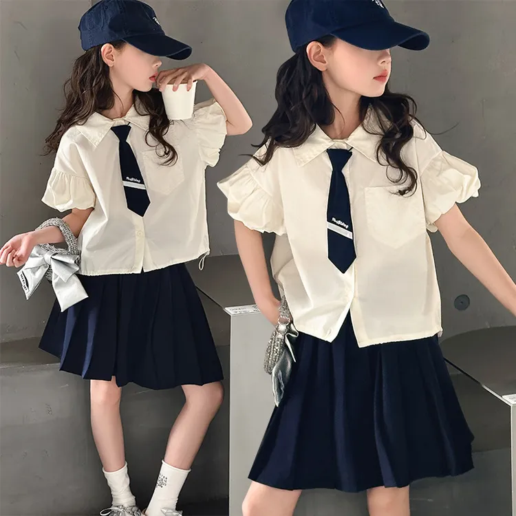 女童夏季学院风套装2025新款洋气时髦儿童衬衫百褶裙jk制服两件套
