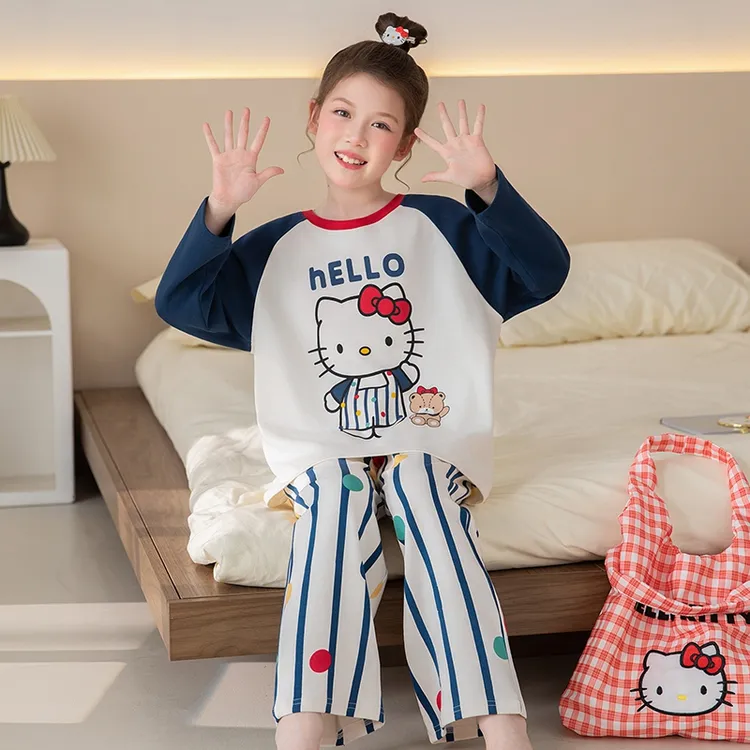 2025新款春秋季女童纯棉家居服可爱超萌公主风洋气长袖睡衣两件套
