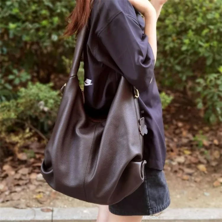 仪迪真皮女士包纯皮慵懒小众通勤单肩斜挎大包头层牛皮大容量简约