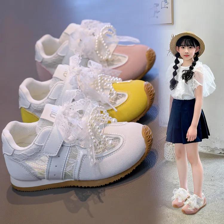 【六一】女童蕾丝德训2025夏季新款百搭阿甘网面休闲板鞋童鞋运动鞋