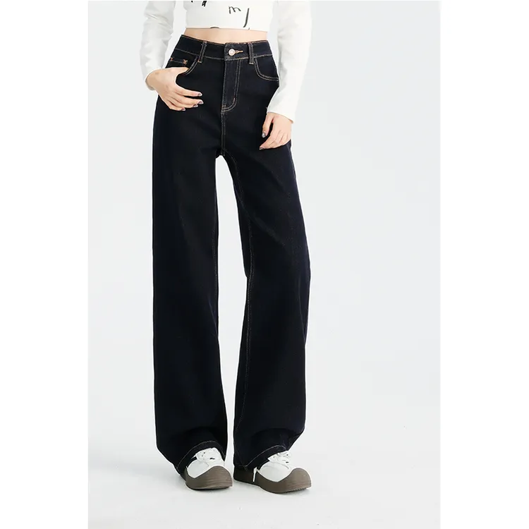 小个子牛仔裤秋冬新款复古高腰显瘦直筒牛仔裤女款丹宁蓝牛仔裤