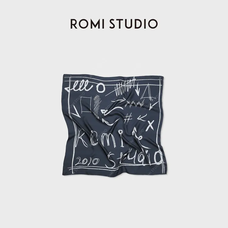 ROMI STUDIO100%超柔桑蚕丝涂鸦艺术风丝巾围巾RWDLPU2022